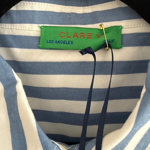 🤩 RARE Clare V Blue/White Stripe Dress w/ red embroidered sardine detail - Small - Picture 3 of 7